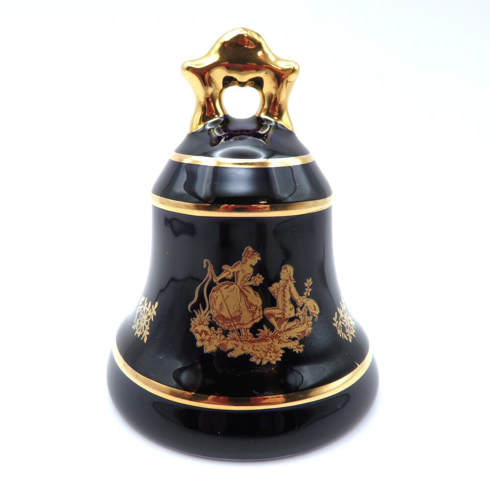 Vintage Limoges Castel France Porcelain Bell Cobalt Blue 22K Gold Courting Scene
